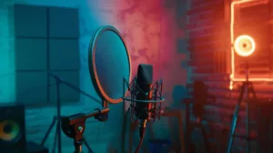Microphone-on-stand-ready-to-make-a-recording