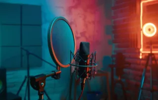 Microphone-on-stand-ready-to-make-a-recording