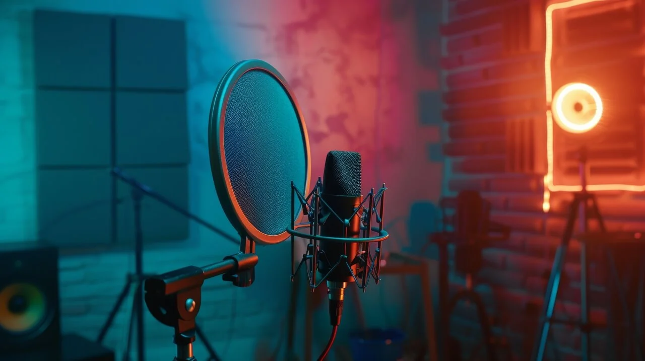 Microphone-on-stand-ready-to-make-a-recording